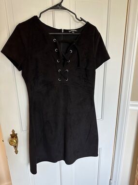 Express Black Lace-Up Short Sleeve Mini Dress